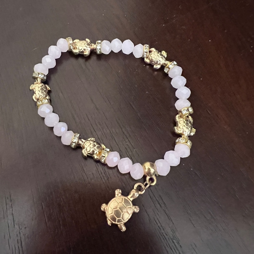 Charming Gold and Pink Turtle Bracelet
